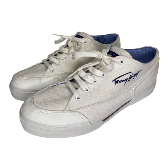 Tommy Hilfiger Mens White Canvas Signature Sneaker - Picture 1 of 13